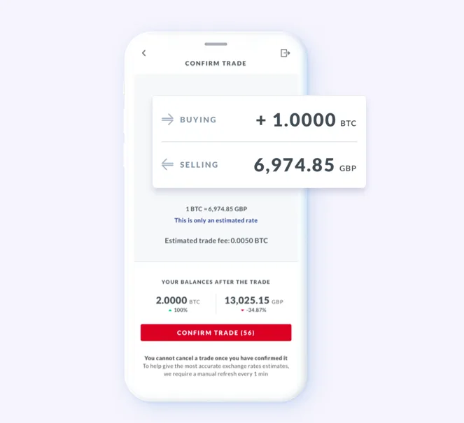LBX mobile wallet interface on an iPhone
