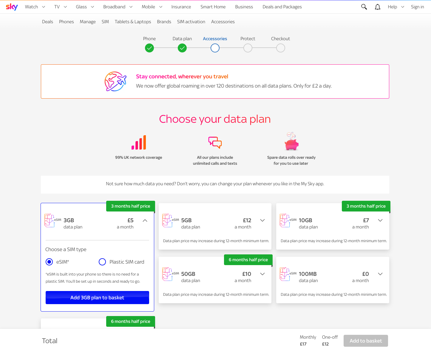 Current Sky Mobile checkout plan page